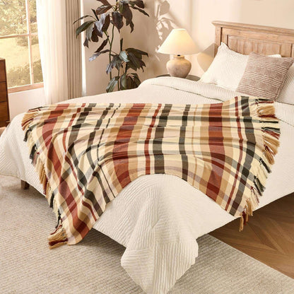 Plaid à carreaux d'Automne – Franges nouées main | Lanpn