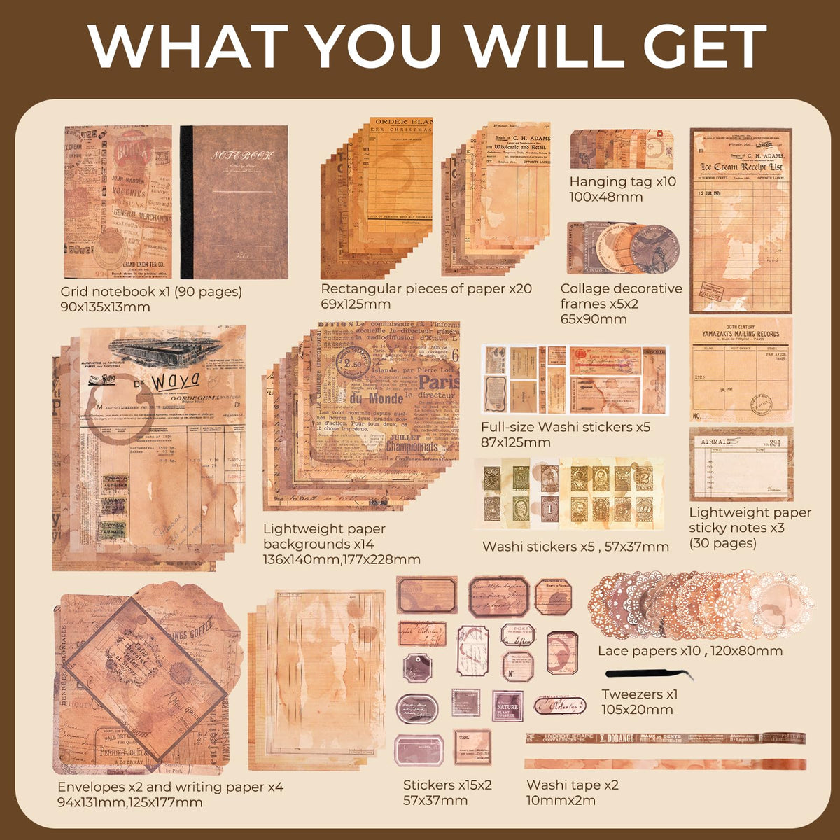 Kit de scrapbooking vintage – 185 pièces