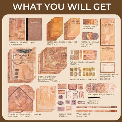 Kit de scrapbooking vintage – 185 pièces