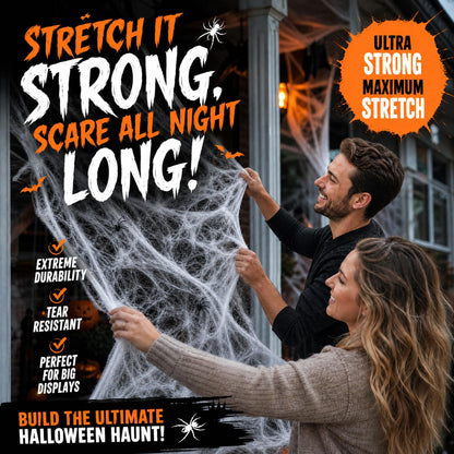 Toile d’araignée décorative Halloween 400 g + 60 araignées – Ultra-extensible
