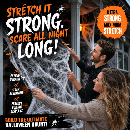Toile d’araignée décorative Halloween 400 g + 60 araignées – Ultra-extensible
