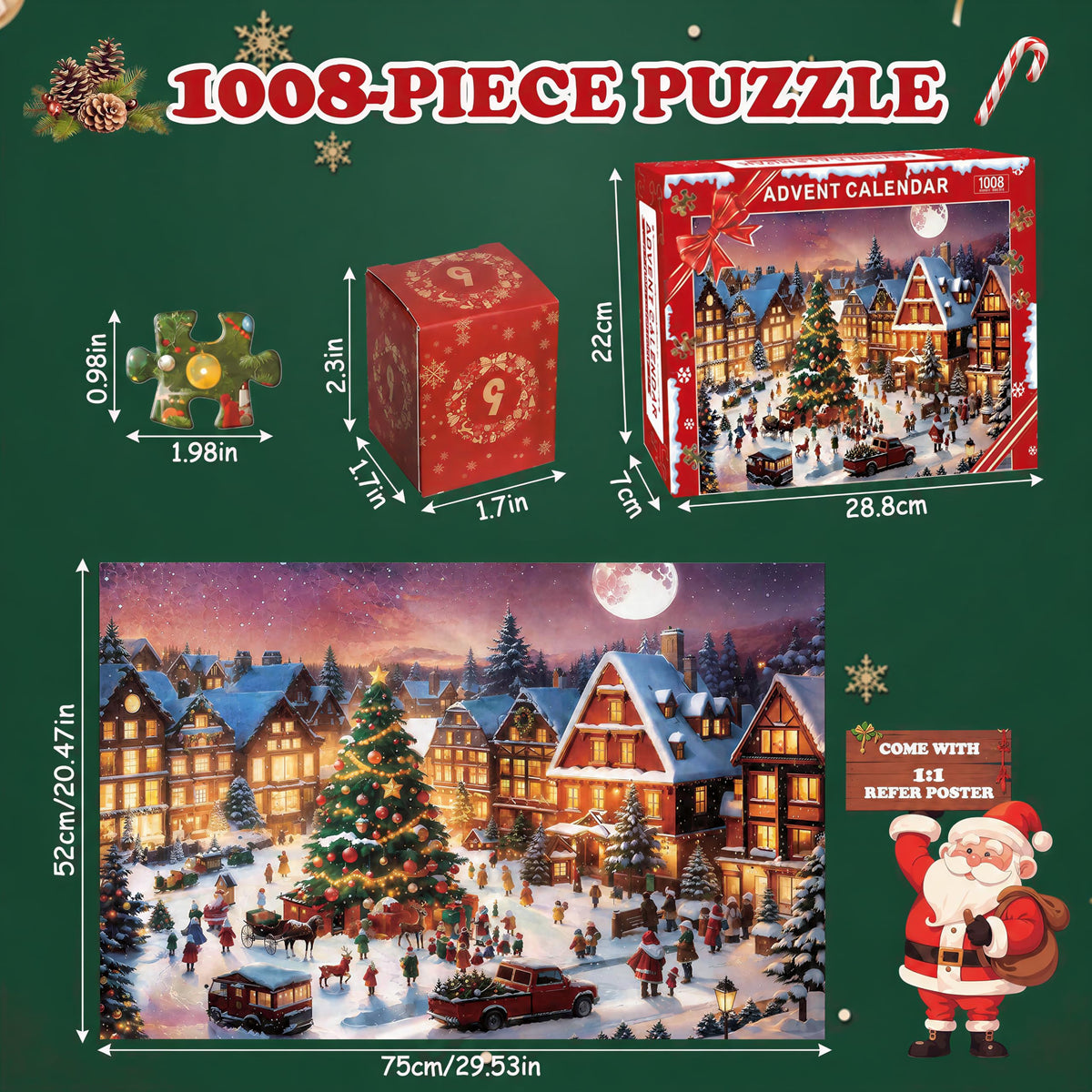 Calendrier de l'Avent 2026 - Puzzle de Noël — 1008 pièces - 24 boîtes numérotées