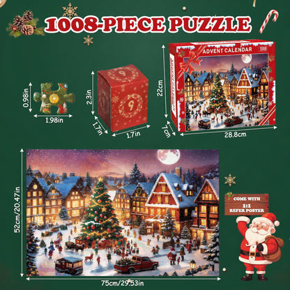 Calendrier de l'Avent 2026 - Puzzle de Noël — 1008 pièces - 24 boîtes numérotées