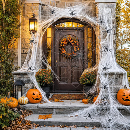 Toile d’araignée décorative Halloween 400 g + 60 araignées – Ultra-extensible