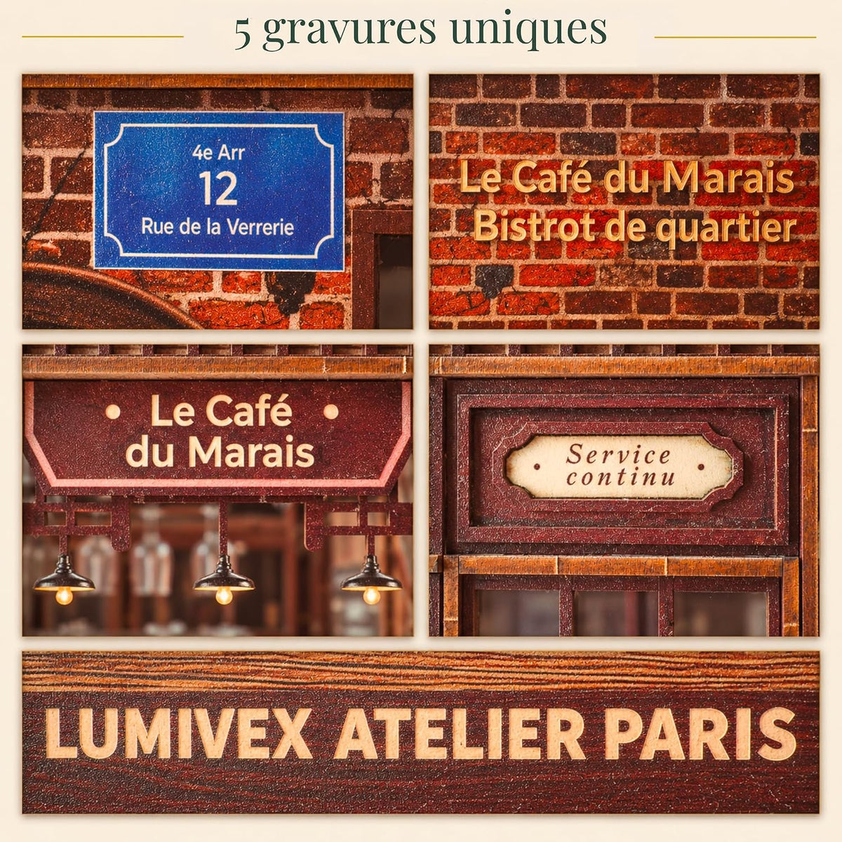 Book nook Le Café du Marais – Maquette en bois avec éclairage LED