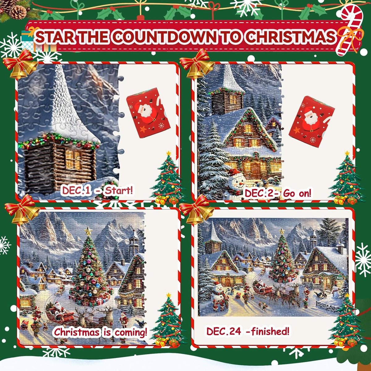 Calendrier de l'Avent 2026 - Puzzle de Noël — 1008 pièces - 24 boîtes numérotées