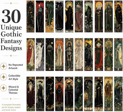 30 marque-pages illustrés – Fantasy "Art nouveau "ou "Tarot mystique félin"