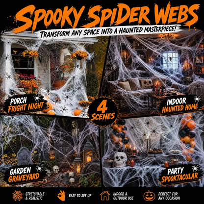 Toile d’araignée décorative Halloween 400 g + 60 araignées – Ultra-extensible