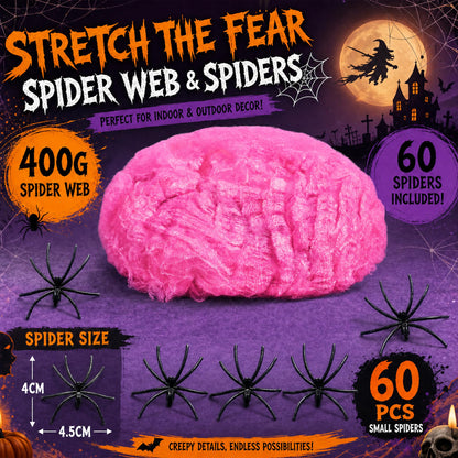 Toile d’araignée décorative Halloween 400 g + 60 araignées – Ultra-extensible