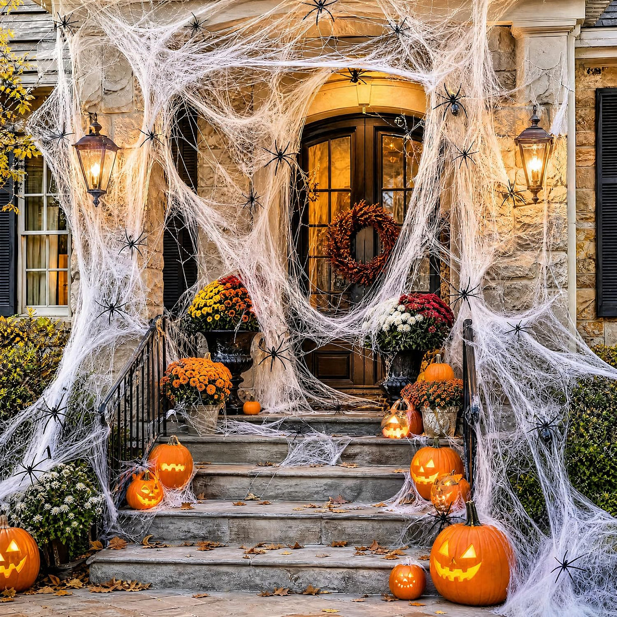 Toile d’araignée décorative Halloween 400 g + 60 araignées – Ultra-extensible