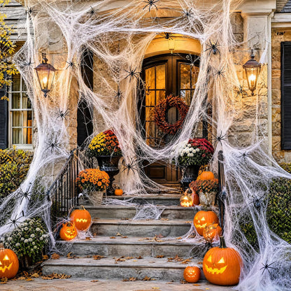 Toile d’araignée décorative Halloween 400 g + 60 araignées – Ultra-extensible