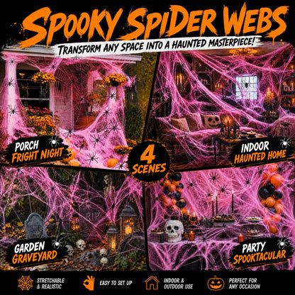Toile d’araignée décorative Halloween 400 g + 60 araignées – Ultra-extensible