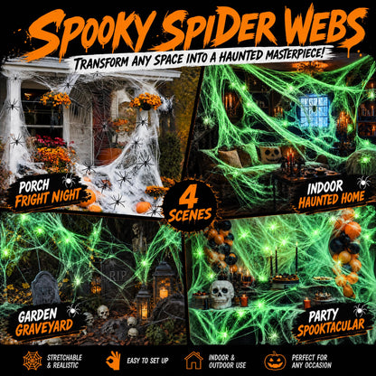 Toile d’araignée décorative Halloween 400 g + 60 araignées – Ultra-extensible