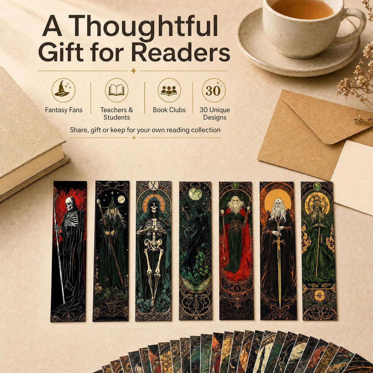 30 marque-pages illustrés – Fantasy "Art nouveau "ou "Tarot mystique félin"