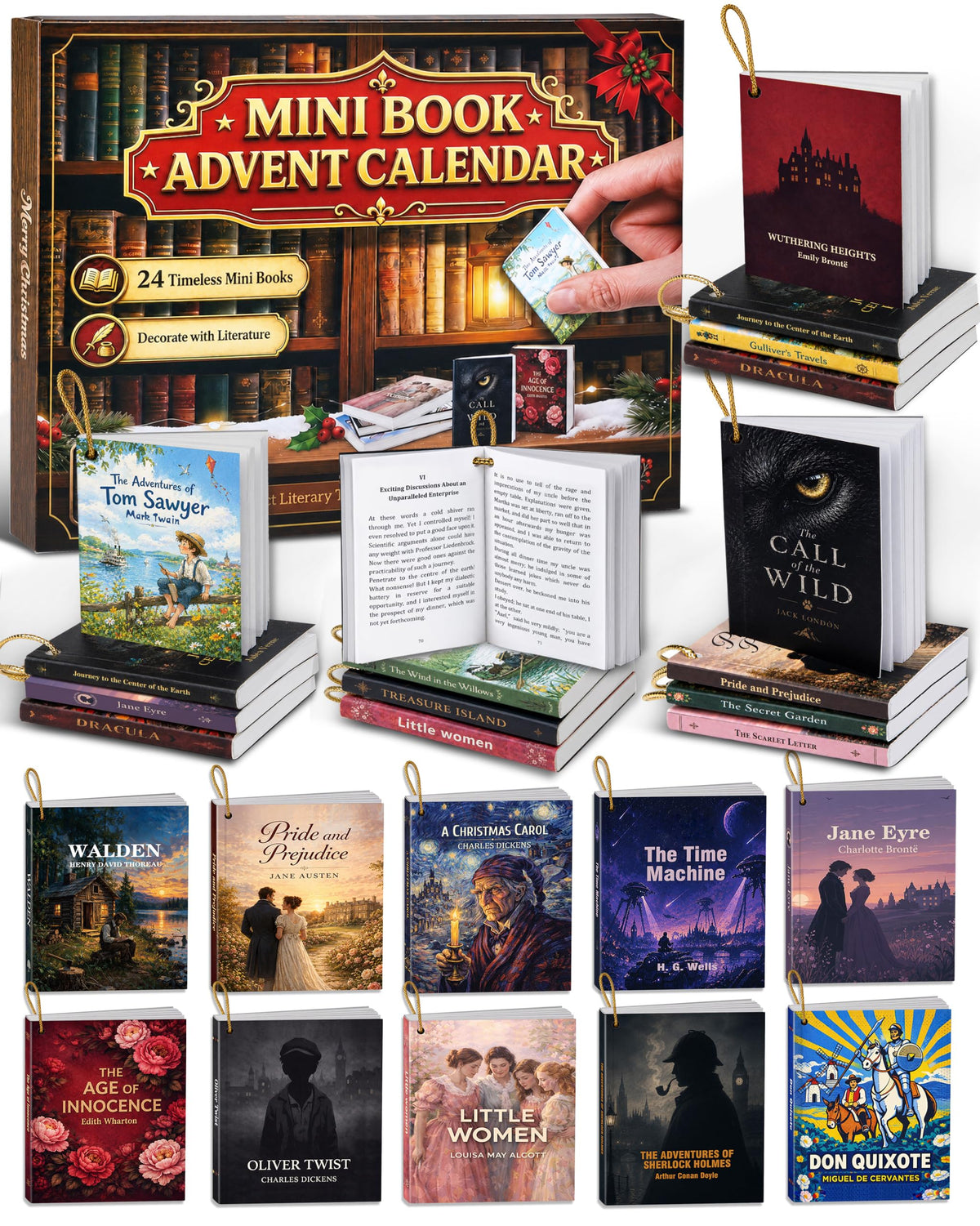 Calendrier de l'Avent 2026 — Mini-bibliothèque littéraire (extraits en anglais pour les livres)