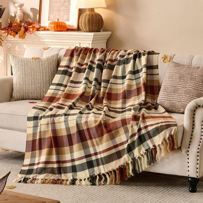 Plaid à carreaux d'Automne – Franges nouées main | Lanpn