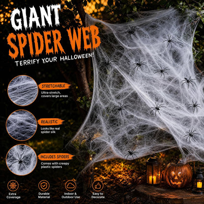 Toile d’araignée décorative Halloween 400 g + 60 araignées – Ultra-extensible