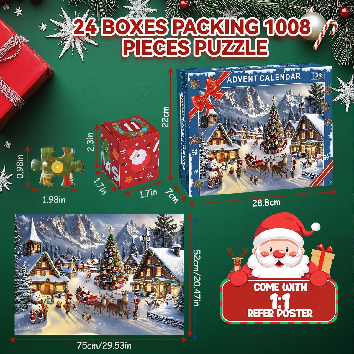 Calendrier de l'Avent 2026 - Puzzle de Noël — 1008 pièces - 24 boîtes numérotées