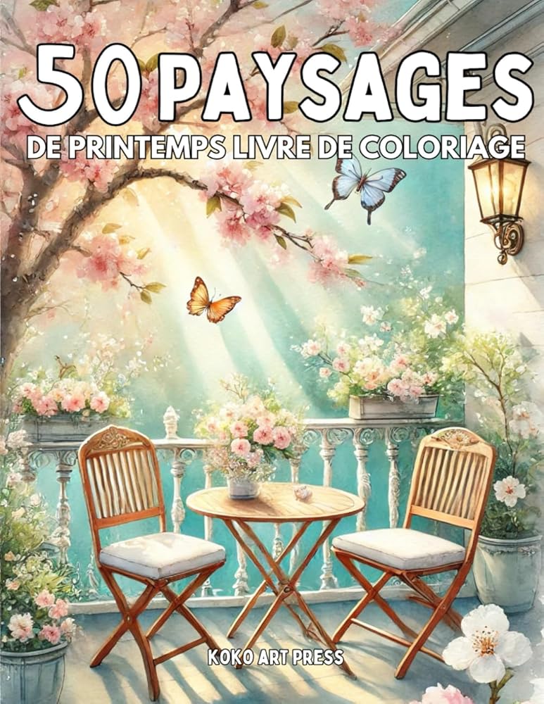 50 Paysages de Printemps: Livre de Coloriage de Scènes et Nature de Printemps Pour Adultes et Adolescents, Dessins Anti Stress et Relaxant (French Edition) cover image