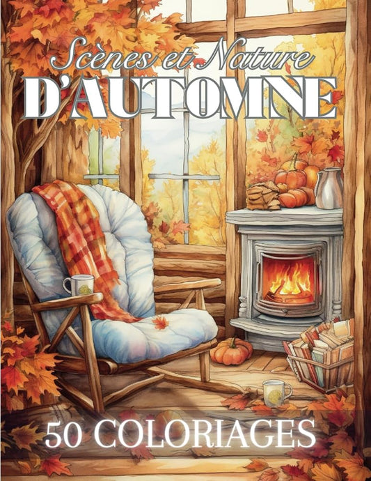 Scènes et Nature d'Automne: Livre de Coloriage Pour Adultes de 50 Dessins Inspirants de la Saison Automnale | Illustrations Anti-Stress à Colorier ... | 102 Pages | Grand Format | (French Edition) cover image