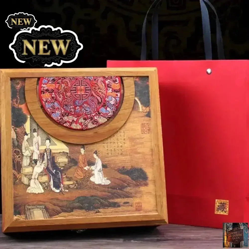 Boîte à thé vintage en bois Pu'er - Boîte de rangement 357 g - © 2026 Le Grimoire Ancien