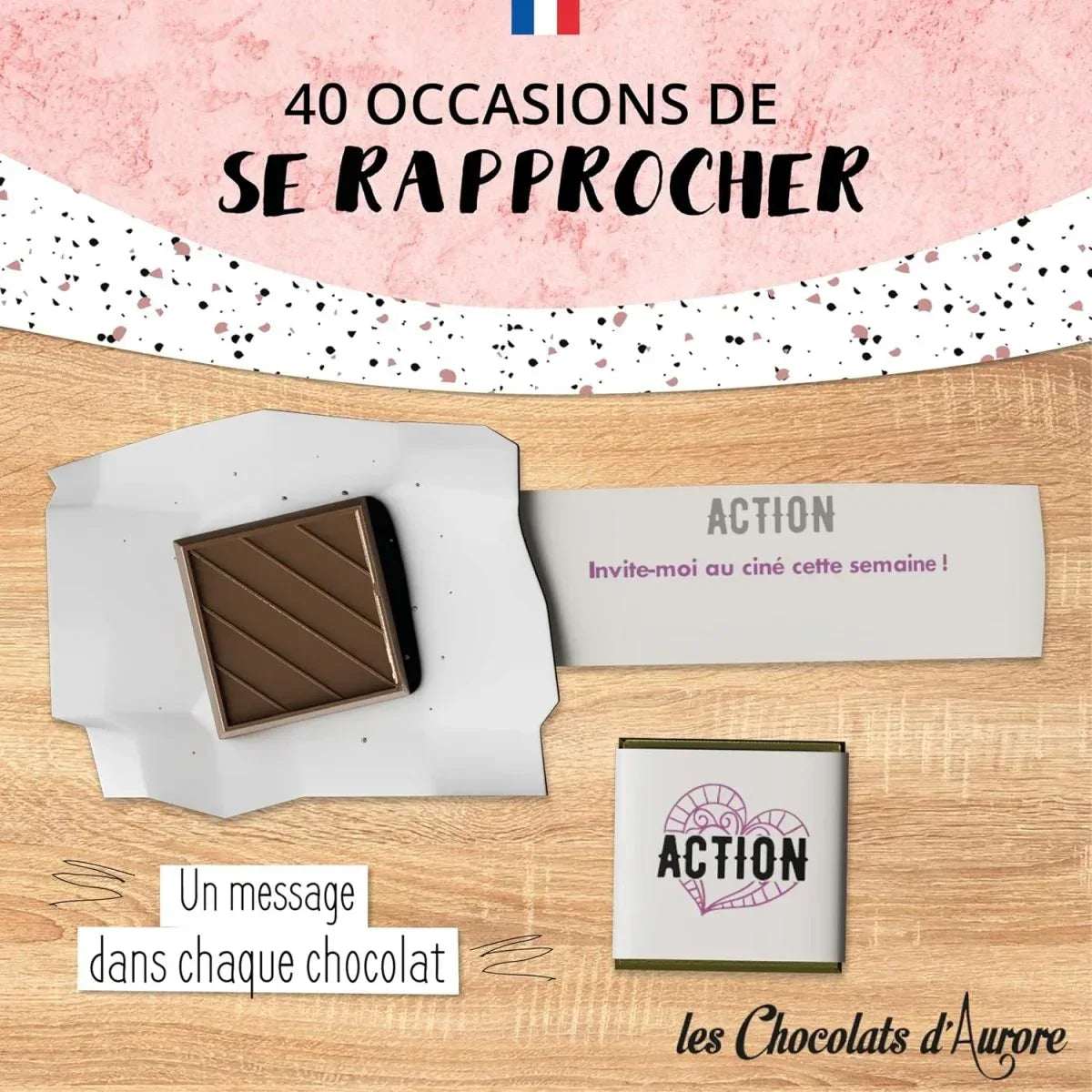 Boîte de 40 Carrés de chocolat individuels "Action ou Vérité" - Spécial Saint - Valentin - © 2026 Le Grimoire Ancien