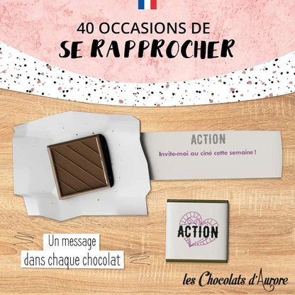 Boîte de 40 Carrés de chocolat individuels "Action ou Vérité" - Spécial Saint - Valentin - © 2026 Le Grimoire Ancien