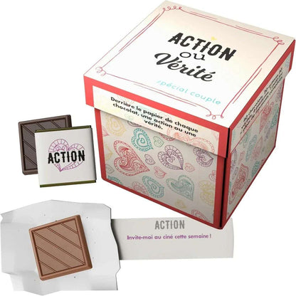 Boîte de 40 Carrés de chocolat individuels "Action ou Vérité" - Spécial Saint - Valentin - © 2026 Le Grimoire Ancien