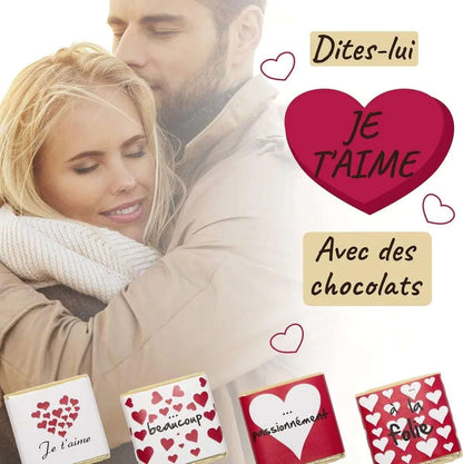 Boîte de Chocolats - Coffret de 32 carrés de chocolat individuels pour lui dire "Je t’aime" - © 2026 Le Grimoire Ancien