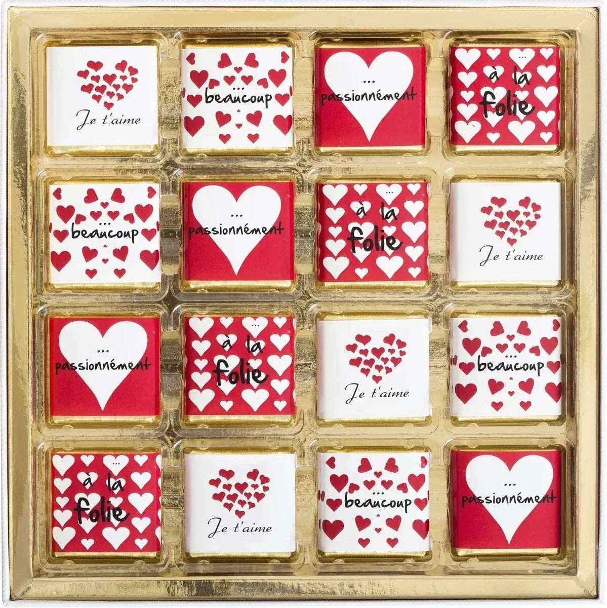 Boîte de Chocolats - Coffret de 32 carrés de chocolat individuels pour lui dire "Je t’aime" - © 2026 Le Grimoire Ancien
