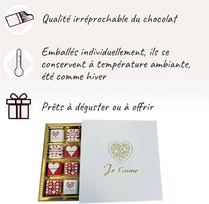 Boîte de Chocolats - Coffret de 32 carrés de chocolat individuels pour lui dire "Je t’aime" - © 2026 Le Grimoire Ancien