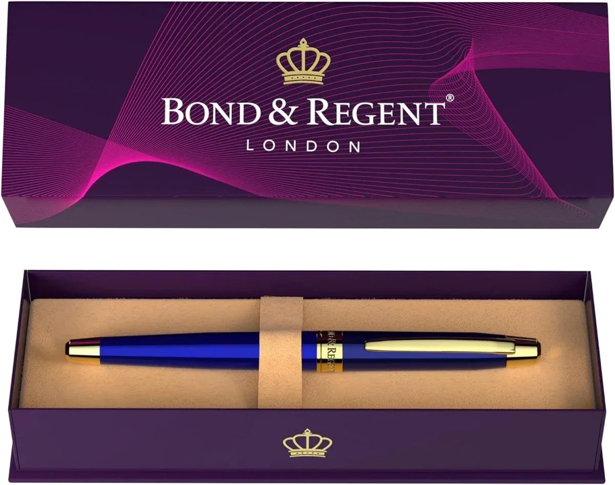 Bond & Regent Stylo à bille bleu roi et or 24 carats – Stylo à bille de luxe certifié | Joli cadeau pour homme et femme - © 2026 Le Grimoire Ancien