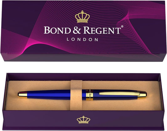 Bond & Regent Stylo à bille bleu roi et or 24 carats – Stylo à bille de luxe certifié | Joli cadeau pour homme et femme - © 2026 Le Grimoire Ancien