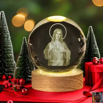 Boule de cristal illuminée - Jésus et Vierge Marie avec croix pour dévotion - © 2026 Le Grimoire Ancien