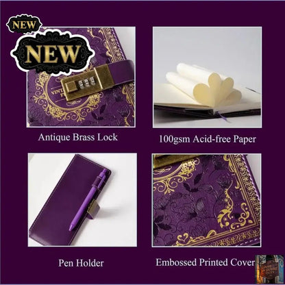 Carnet de notes vintage en cuir avec serrure à combinaison - Le Grimoire Ancien