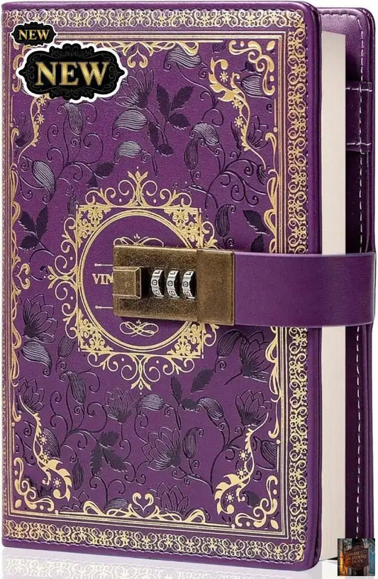 Carnet de notes vintage en cuir avec serrure à combinaison - Le Grimoire Ancien