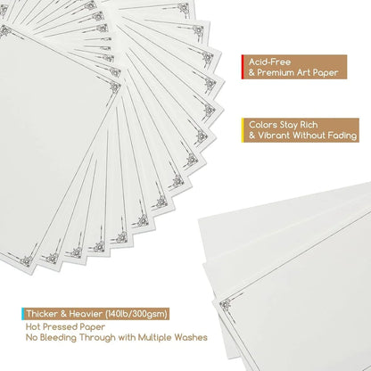 Cartes postales vierges en papier aquarelle : 10,2 x 15,2 cm - 63,5 kg/300 g/m² - 20 feuilles de papier 100 % coton - © 2026 Le Grimoire Ancien