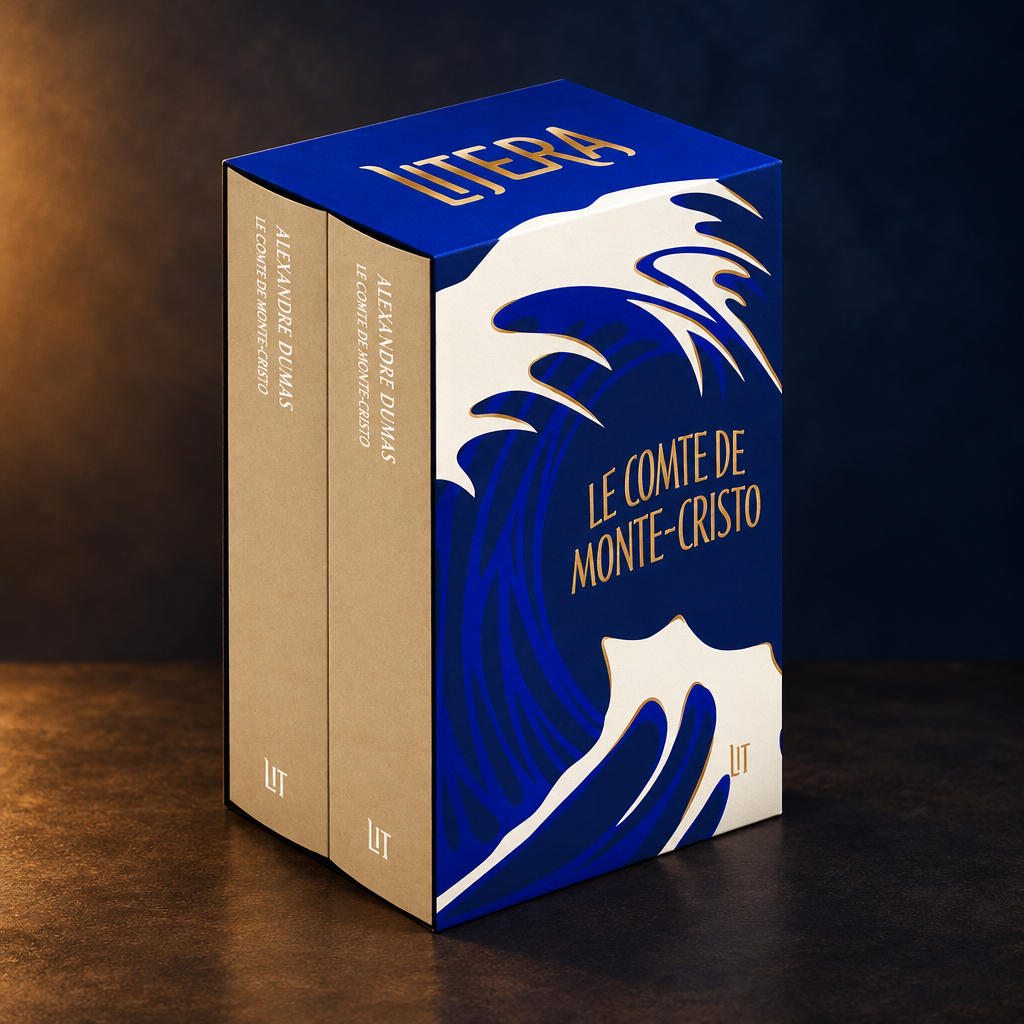 Coffret Le Comte de Monte-Cristo sur un fond bleu nuit