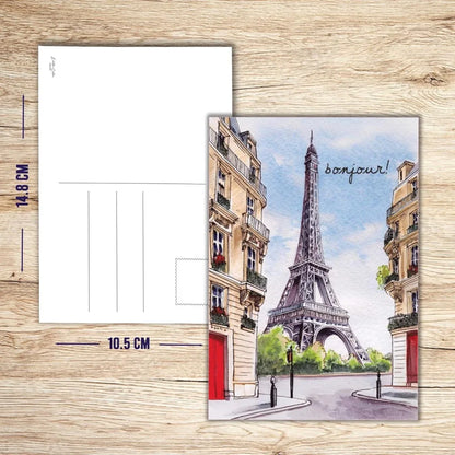 Edition Colibri Cartes Postales de Paris – Illustration Aquarelle de la Tour Eiffel – Bonjour | Lot de 10 cartes plates (A6) – Verso à écrire - © 2026 Le Grimoire Ancien