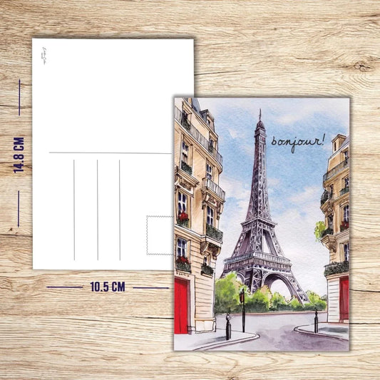 Edition Colibri Cartes Postales de Paris – Illustration Aquarelle de la Tour Eiffel – Bonjour | Lot de 10 cartes plates (A6) – Verso à écrire - © 2026 Le Grimoire Ancien