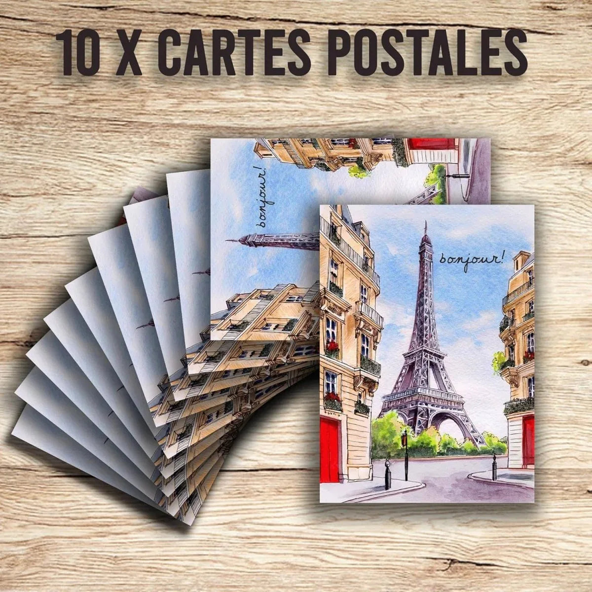 Edition Colibri Cartes Postales de Paris – Illustration Aquarelle de la Tour Eiffel – Bonjour | Lot de 10 cartes plates (A6) – Verso à écrire - © 2026 Le Grimoire Ancien