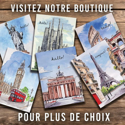 Edition Colibri Cartes Postales de Paris – Illustration Aquarelle de la Tour Eiffel – Bonjour | Lot de 10 cartes plates (A6) – Verso à écrire - © 2026 Le Grimoire Ancien