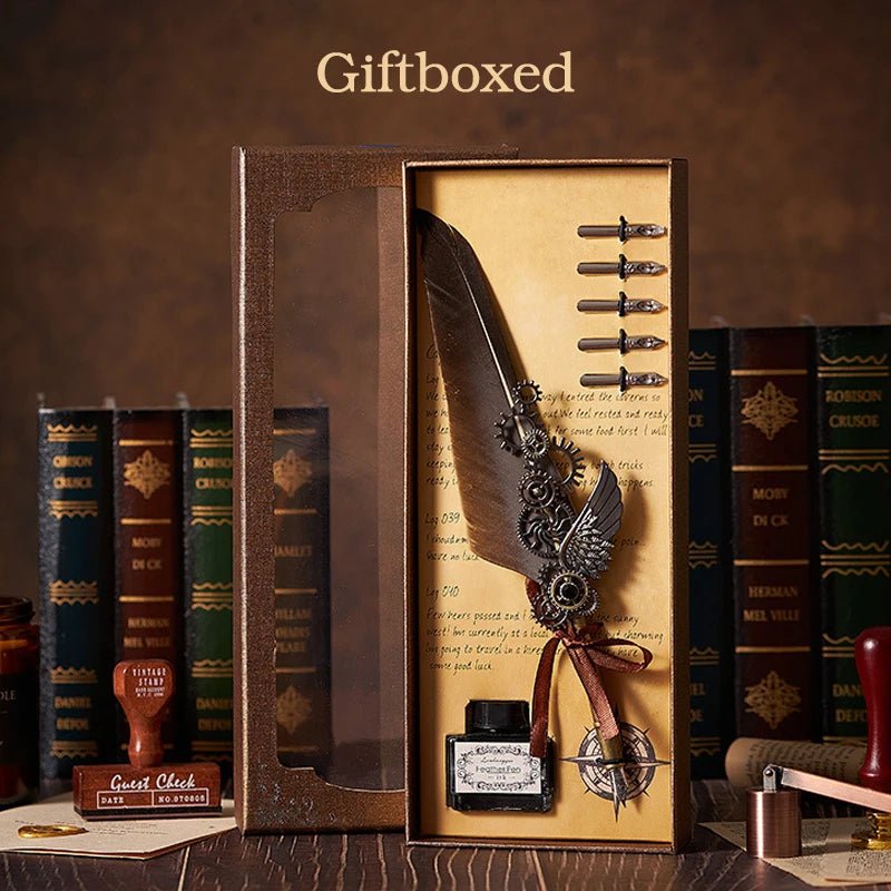 Ensemble de stylos avec plume (encre fournie) - Le Grimoire Ancien