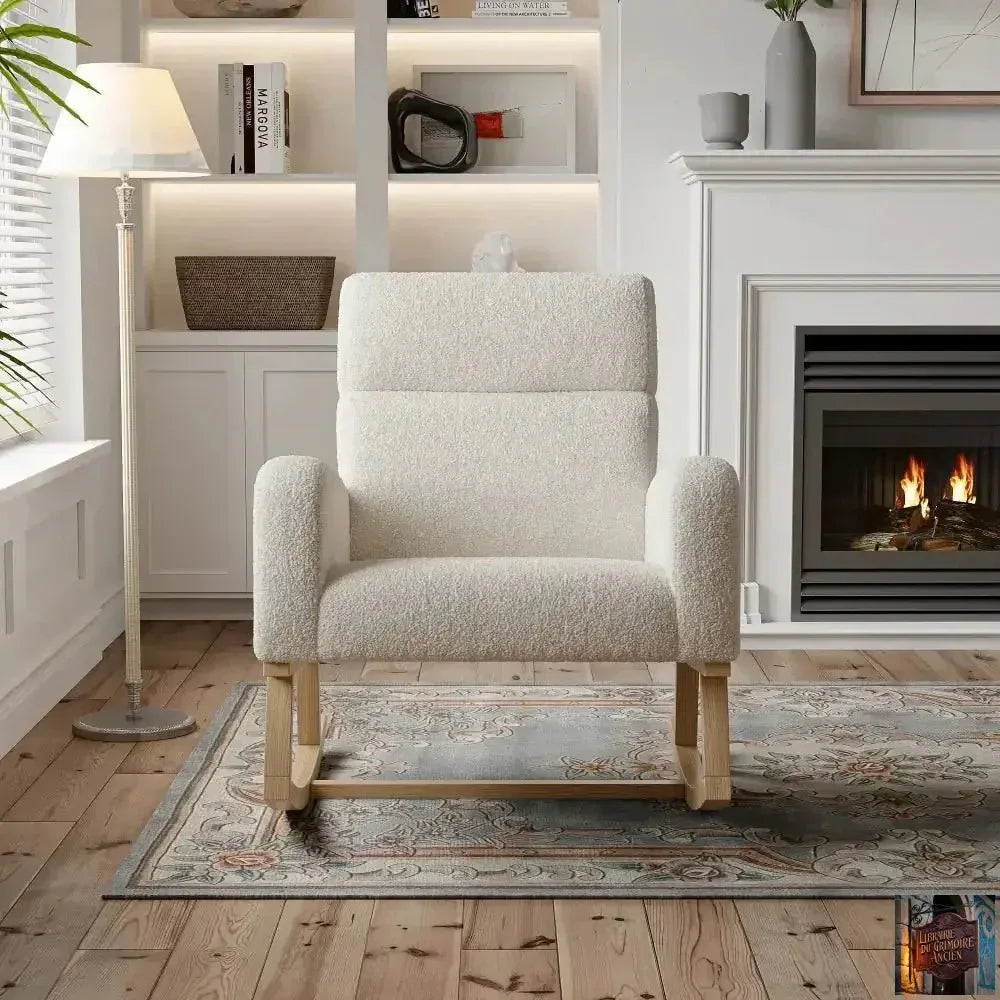 Fauteuil à Bascule Teddy - Fauteuil d'appoint rembourré avec pieds en bois et poches latérales - © 2026 Le Grimoire Ancien