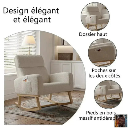 Fauteuil à Bascule Teddy - Fauteuil d'appoint rembourré avec pieds en bois et poches latérales - © 2026 Le Grimoire Ancien