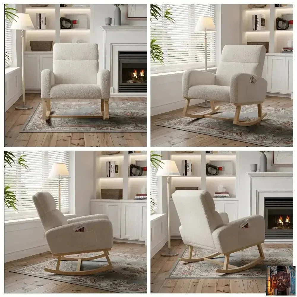 Fauteuil à Bascule Teddy - Fauteuil d'appoint rembourré avec pieds en bois et poches latérales - © 2026 Le Grimoire Ancien