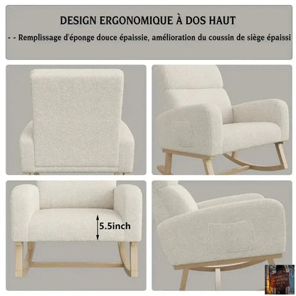 Fauteuil à Bascule Teddy - Fauteuil d'appoint rembourré avec pieds en bois et poches latérales - © 2026 Le Grimoire Ancien