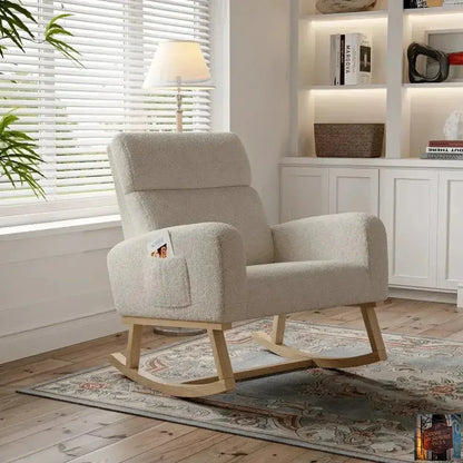 Fauteuil à Bascule Teddy - Fauteuil d'appoint rembourré avec pieds en bois et poches latérales - © 2026 Le Grimoire Ancien