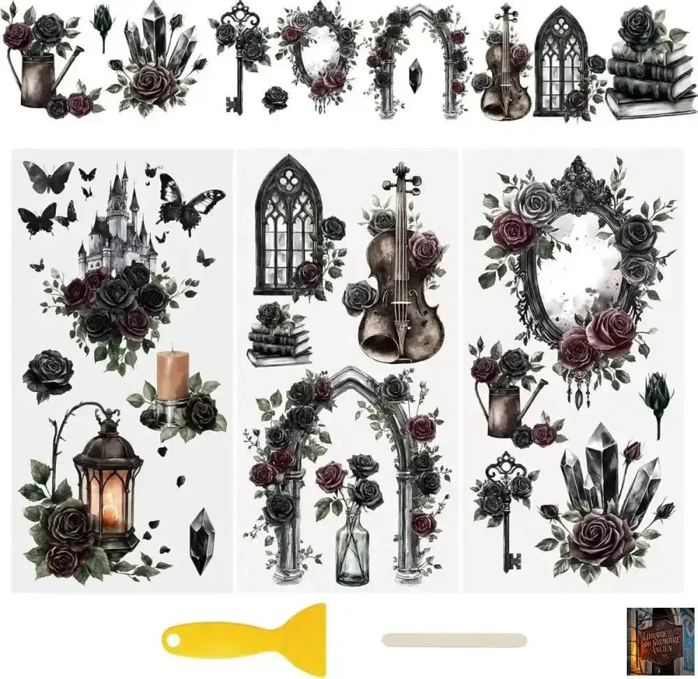 Feuilles autocollantes rétro pour scrapbooking - Autocollants magiques (Lot de 3 feuilles) - © 2026 Le Grimoire Ancien
