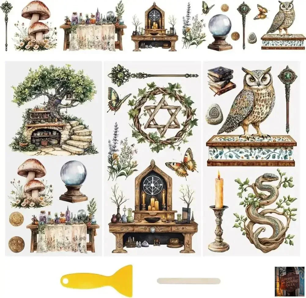 Feuilles autocollantes rétro pour scrapbooking - Autocollants magiques (Lot de 3 feuilles) - © 2026 Le Grimoire Ancien